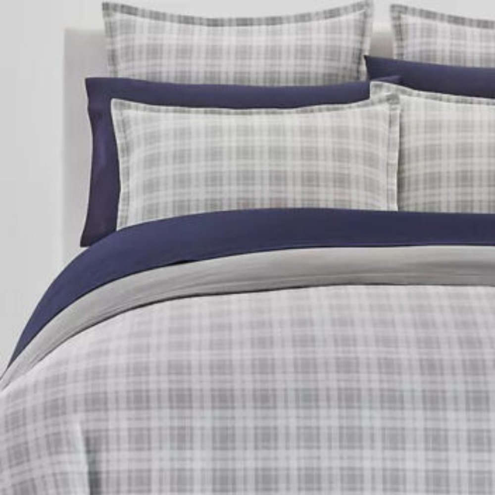 Ralph Lauren Queen Flannel Sheet Set Gray Plaid Ulster 4 Pc Extra Deep Fitted